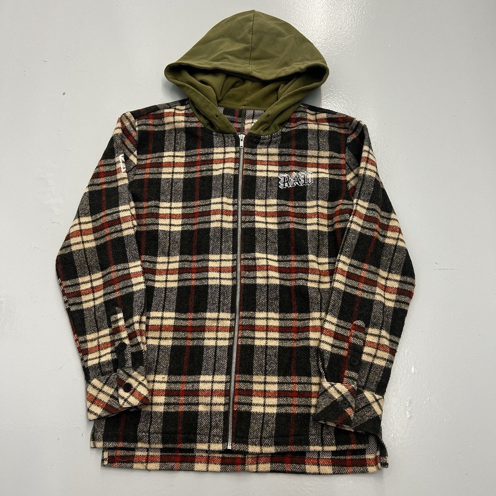 Raw Gear Hoodie Mens Size M Plaid Multicolor Full Zip Up Sweatshirt Athletic